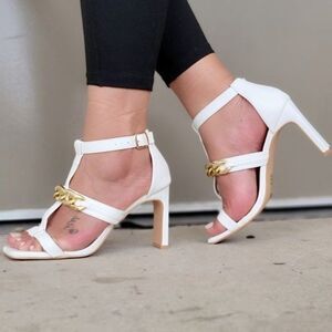 Women's White Gold Chain Chunky Heels